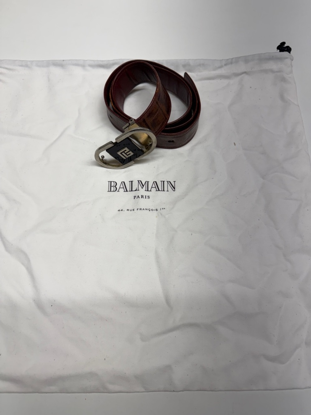 Vintage Balmain Logo Belt Faux Snake Skin Leather Brown Black Silver Unisex 40"